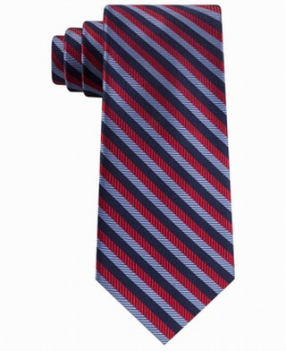Gravata de seda listrada texturizada clássica Tommy Hilfiger Village Masculina, vermelha escura, tamanho regular