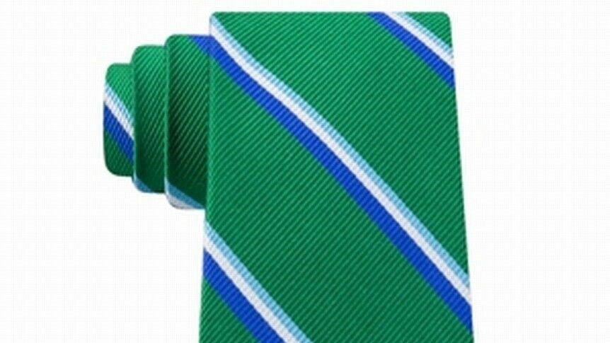 Gravata de seda listrada Tommy Hilfiger Bronx masculina, verde, tamanho regular