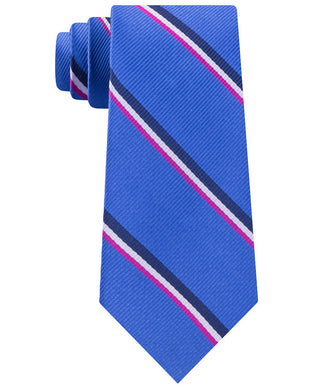 Gravata de seda listrada Tommy Hilfiger Bronx masculina, tamanho azul marinho, regular