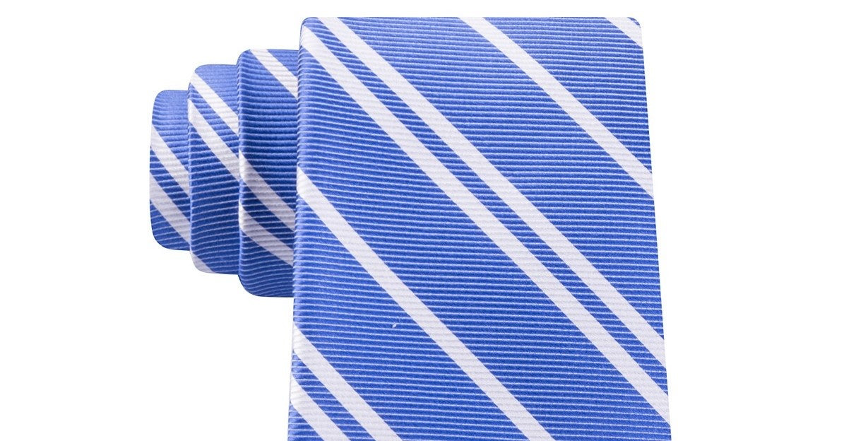 Gravata listrada Tommy Hilfiger Flatiron masculina, azul marinho, tamanho regular