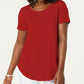 JM Colletion Top feminino com decote redondo, tamanho médio, vermelho