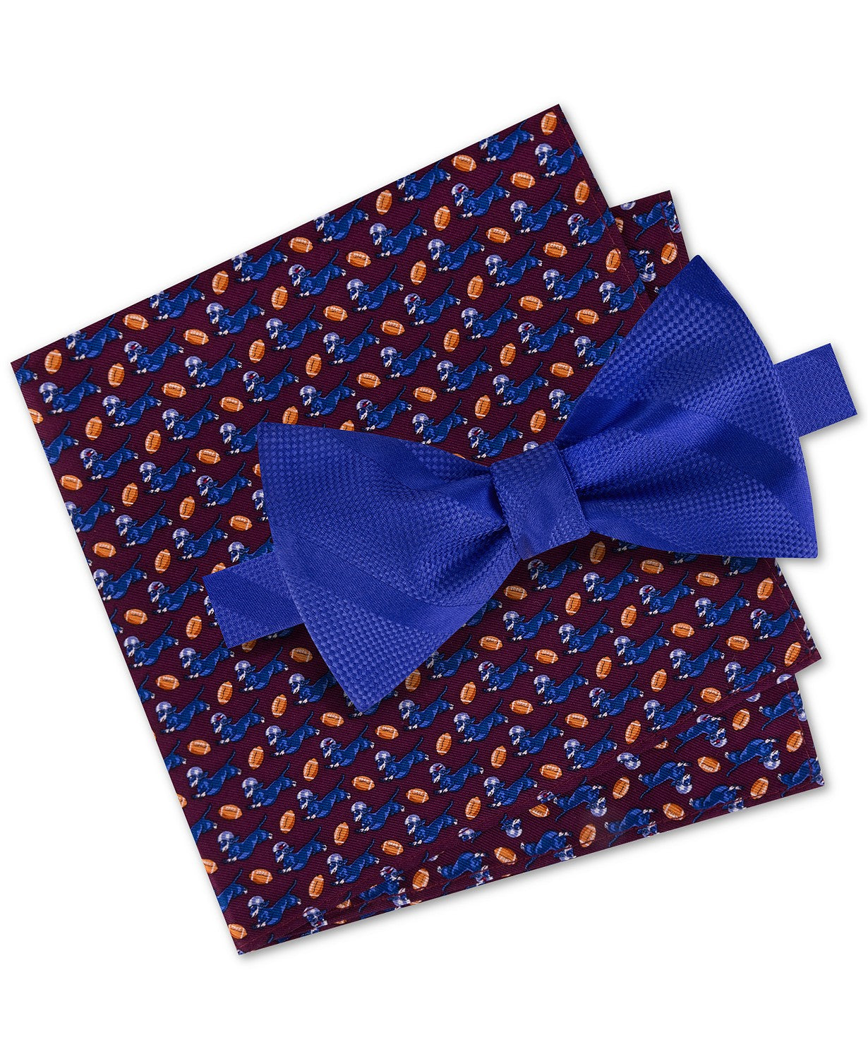 Conjunto de gravata borboleta pré-amarrada e lenço de bolso de seda Wiener masculino Tommy Hilfiger, tamanho regular, azul