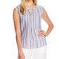 Blusa de linho sem mangas listrada Cabana feminina Vince Camuto, azul, tamanho médio