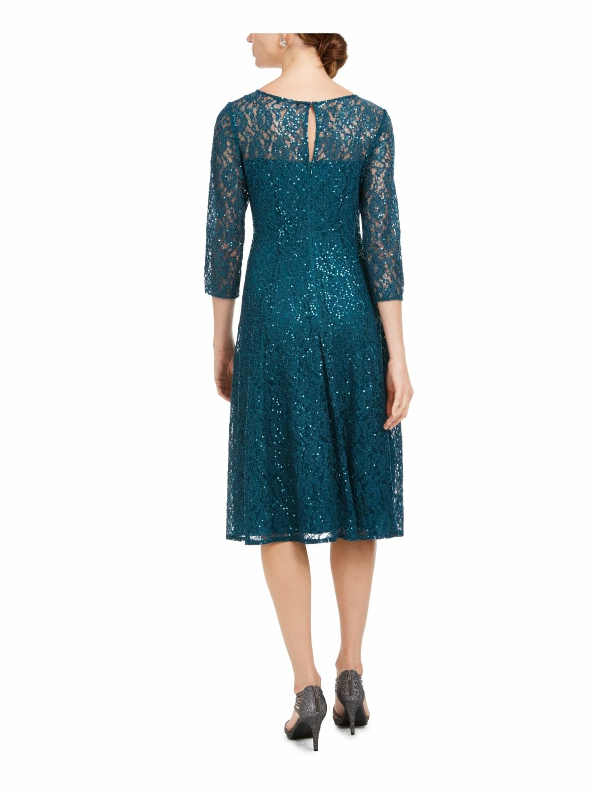 Vestido de renda com lantejoulas SL Fashions feminino, verde, tamanho 10