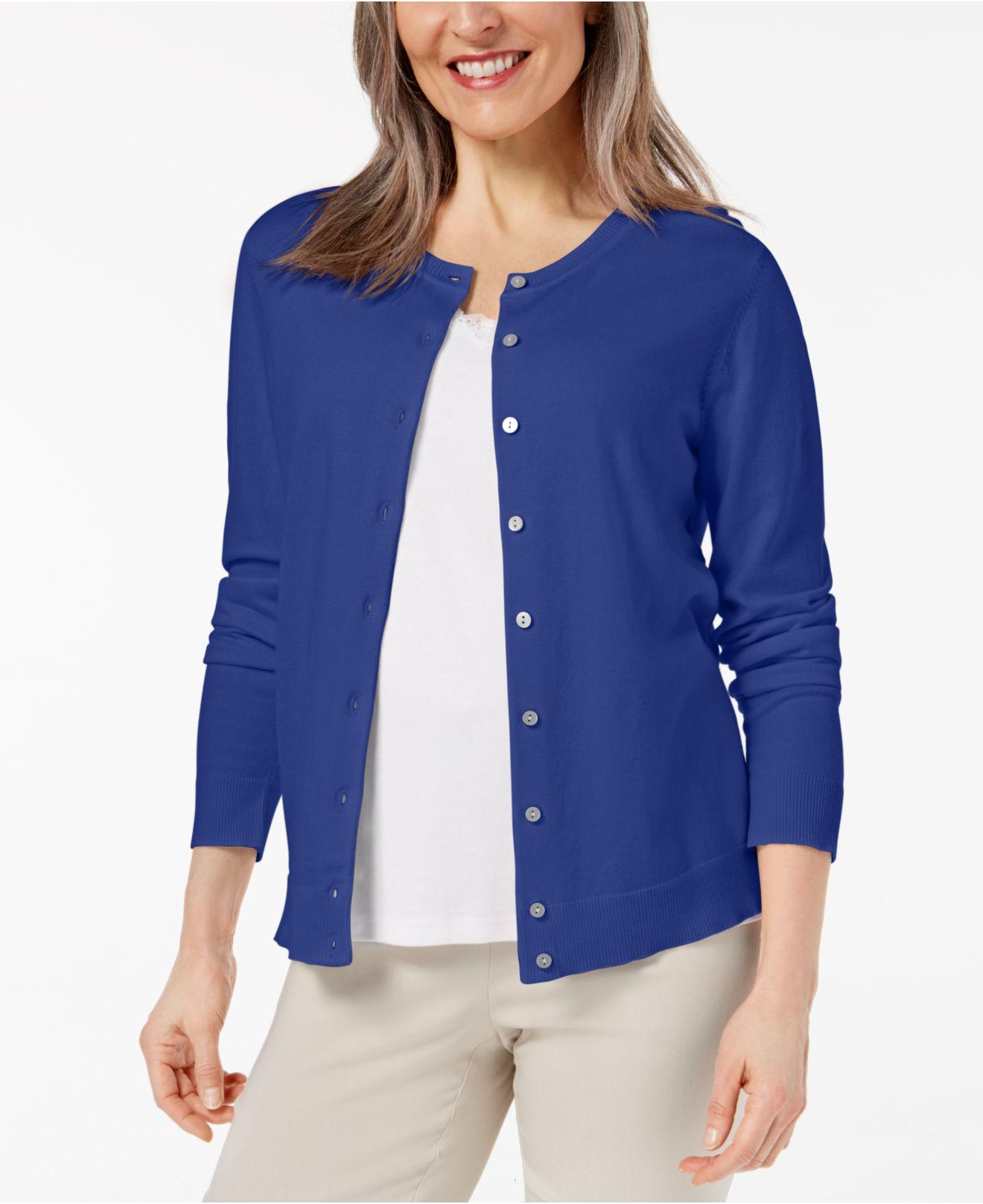 Karen Scott Cardigan Feminino Petite Gola Redonda Azul Tamanho P