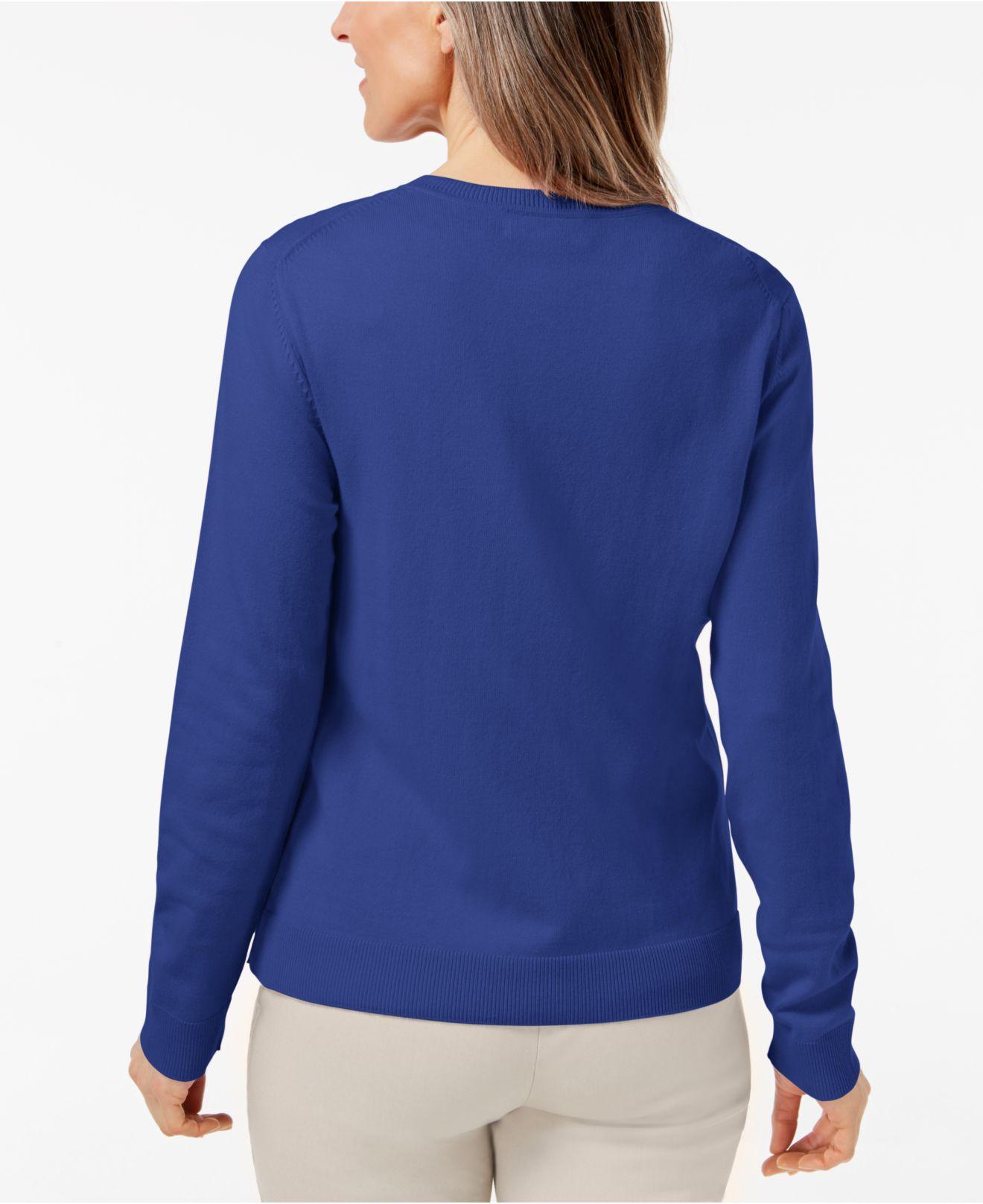 Karen Scott Cardigan Feminino Petite Gola Redonda Azul Tamanho P