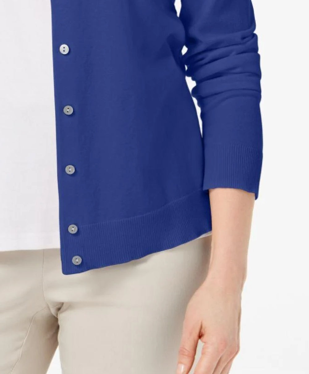 Karen Scott Cardigan Feminino Petite Gola Redonda Azul Tamanho P