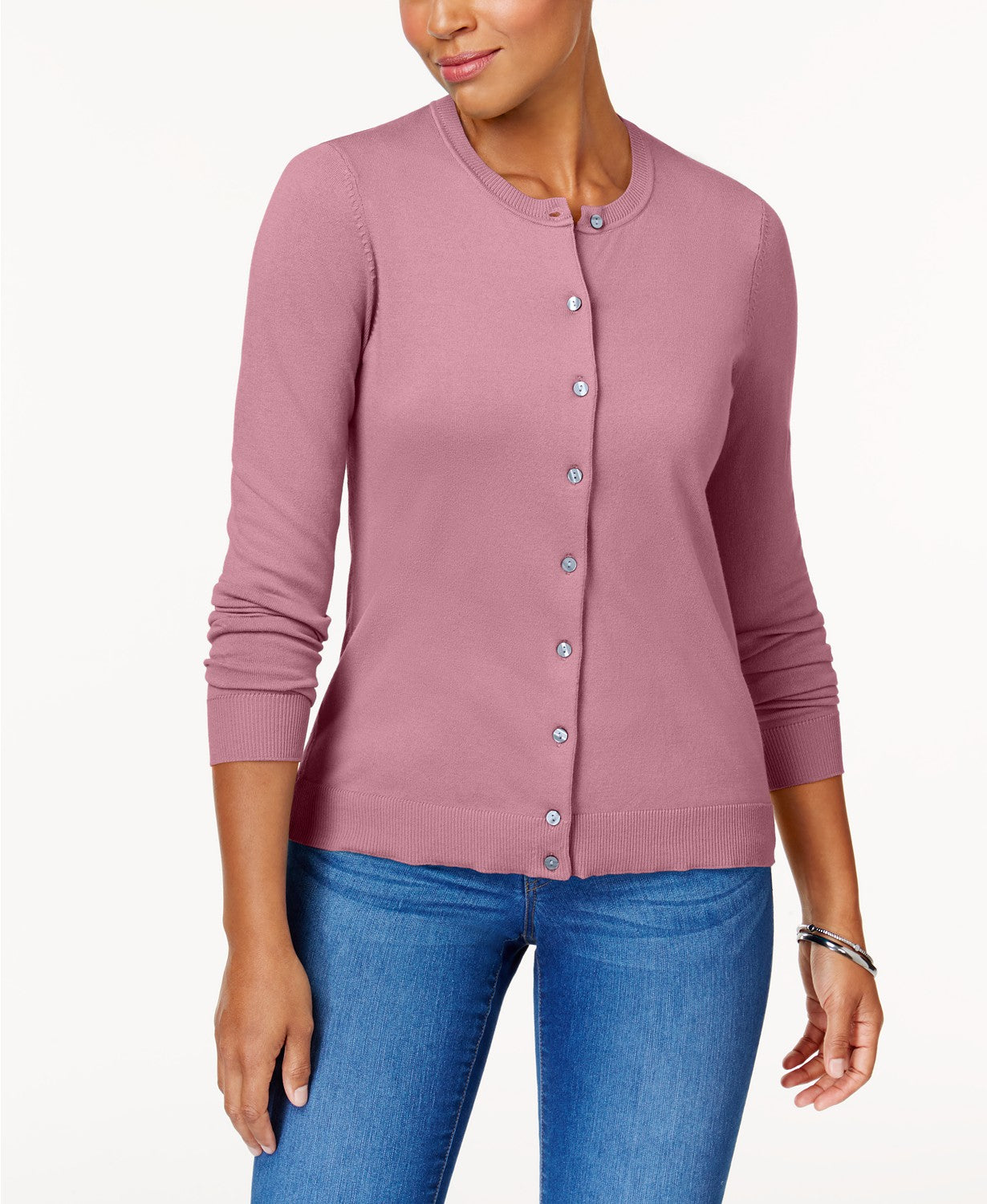 Karen Scott Cardigan Feminino Petite Gola Redonda Rosa Tamanho Petit