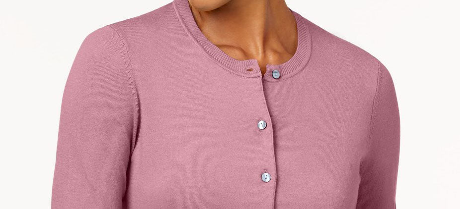Karen Scott Cardigan Feminino Petite Gola Redonda Rosa Tamanho Petit