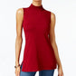 JM Collection Suéter feminino sem mangas com gola alta, vermelho, tamanho pequeno