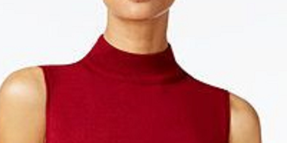 JM Collection Suéter feminino sem mangas com gola alta, vermelho, tamanho pequeno
