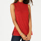 JM Collection Suéter feminino sem mangas com gola alta, vermelho, tamanho 2XL