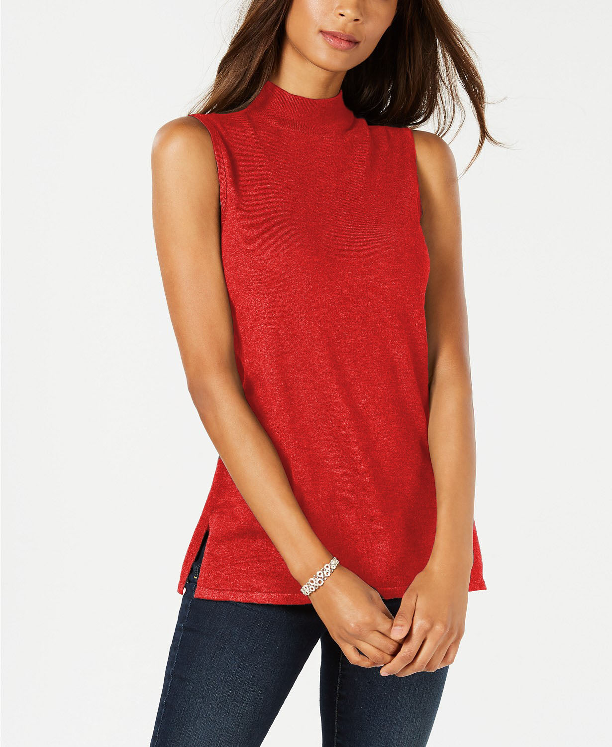 JM Collection Suéter feminino sem mangas com gola alta, vermelho, tamanho 2XL