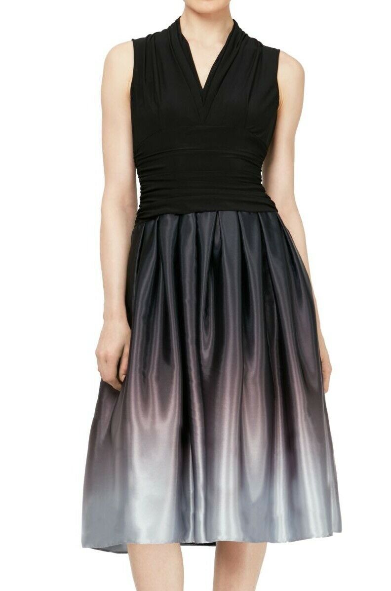 Vestido feminino LSNY Fashions com cintura franzida e decote em V, preto, tamanho 16