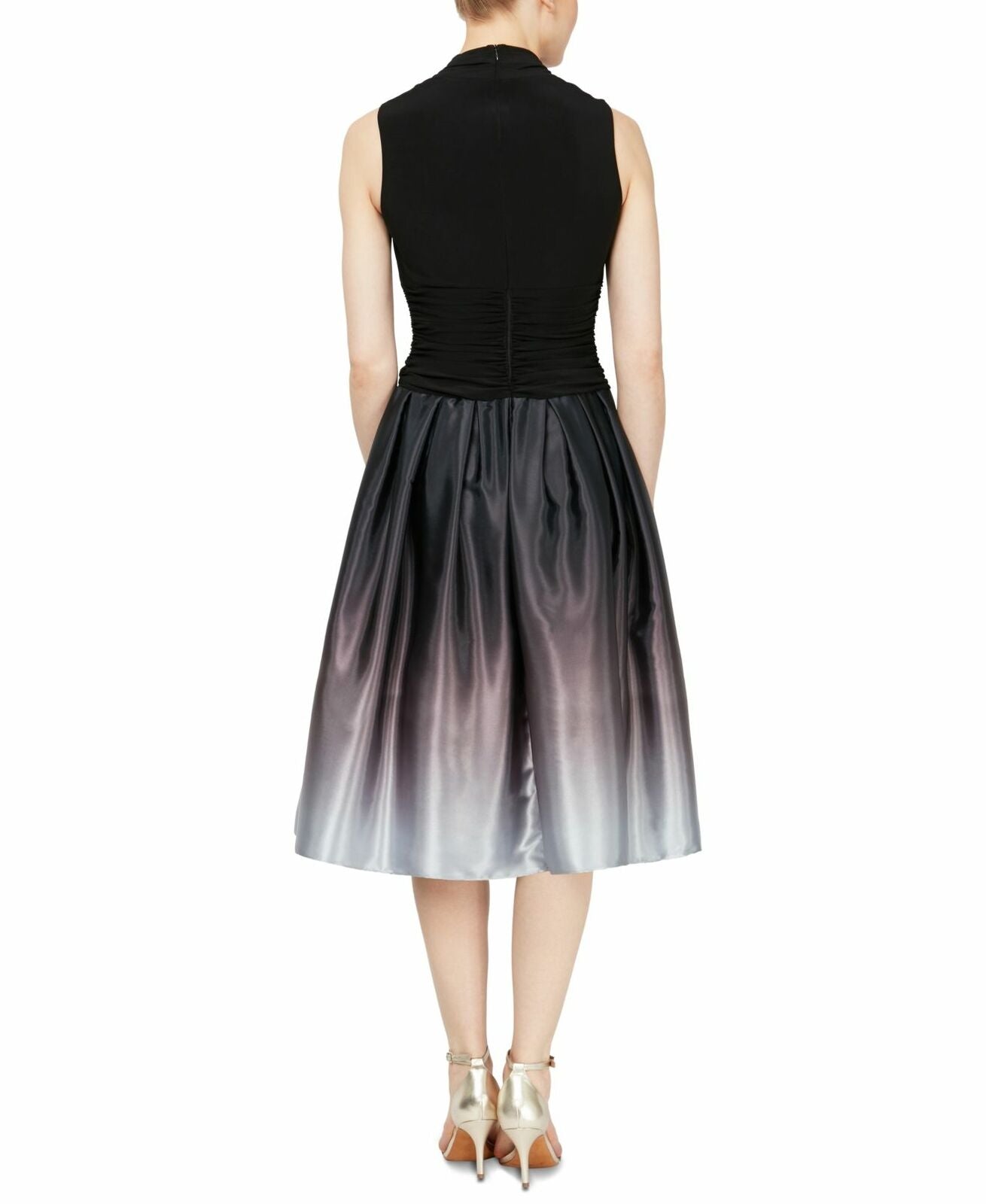 Vestido feminino LSNY Fashions com cintura franzida e decote em V, preto, tamanho 16