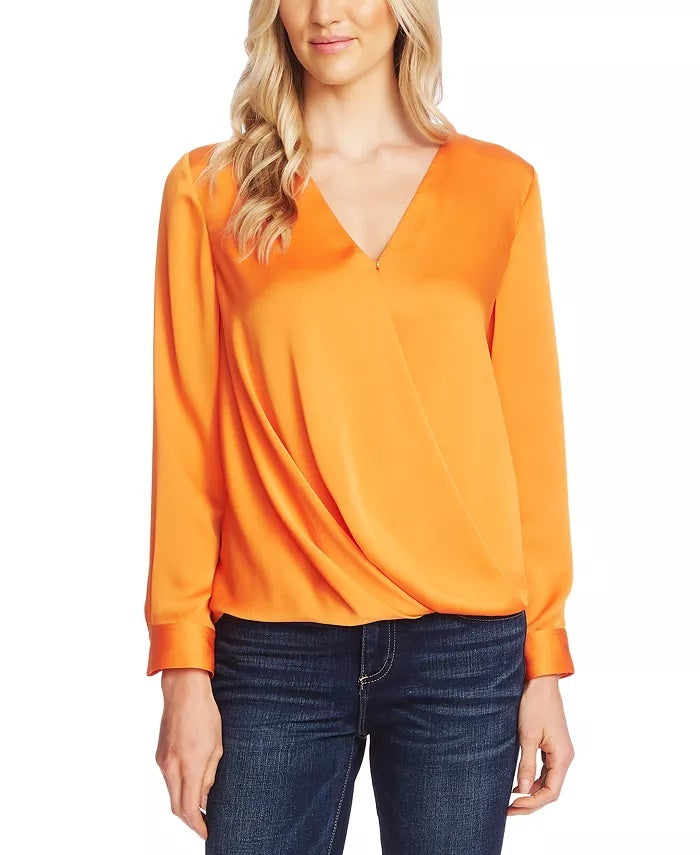 Blusa feminina Vince Camuto de cetim sintético laranja tamanho XS