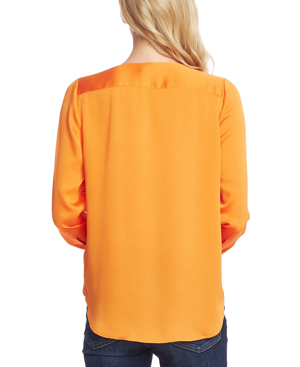 Blusa feminina Vince Camuto de cetim sintético laranja tamanho XS