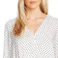 Blusa feminina Vince Camuto Fiesta Dot Wrap Front Manga Longa Cetim Martelado Branco Tamanho X-G