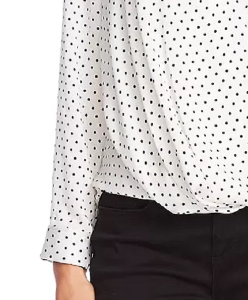 Blusa feminina Vince Camuto Fiesta Dot Wrap Front Manga Longa Cetim Martelado Branco Tamanho X-G