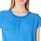 Vince Camuto Blusa feminina com botões e ombro de fora, azul escuro, tamanho médio