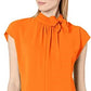 Blusa feminina Vince Camuto com franzido e gola amarrada, laranja, tamanho pequeno