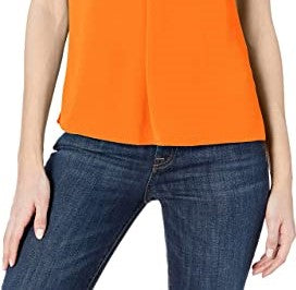 Blusa feminina Vince Camuto com franzido e gola amarrada, laranja, tamanho pequeno