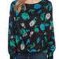 Vince Camuto Blusa feminina com estampa floral e bainha dobrável, preta, tamanho grande