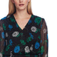 Top feminino Vince Camuto com estampa floral e cintura marcada, preto, tamanho grande