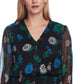 Top feminino Vince Camuto com estampa floral e cintura marcada, cinza, tamanho médio