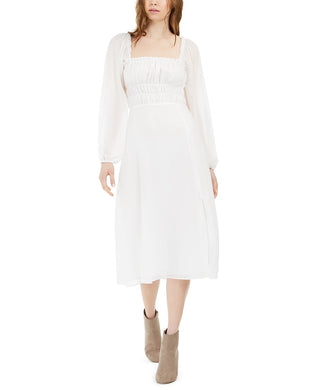 Vestido midi franzido feminino LEYDEN, tamanho extra grande, branco