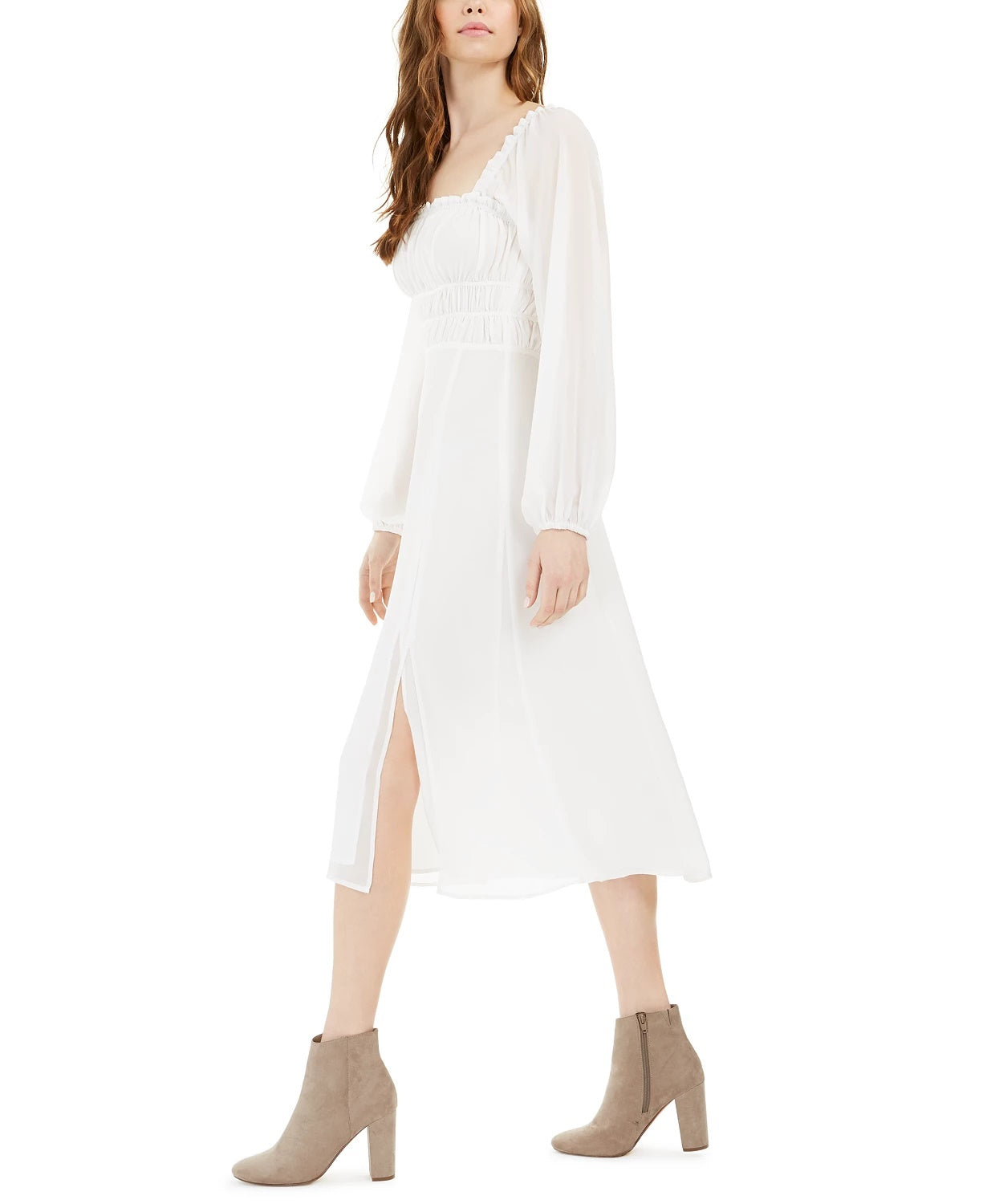 Vestido midi franzido feminino LEYDEN, tamanho extra grande, branco