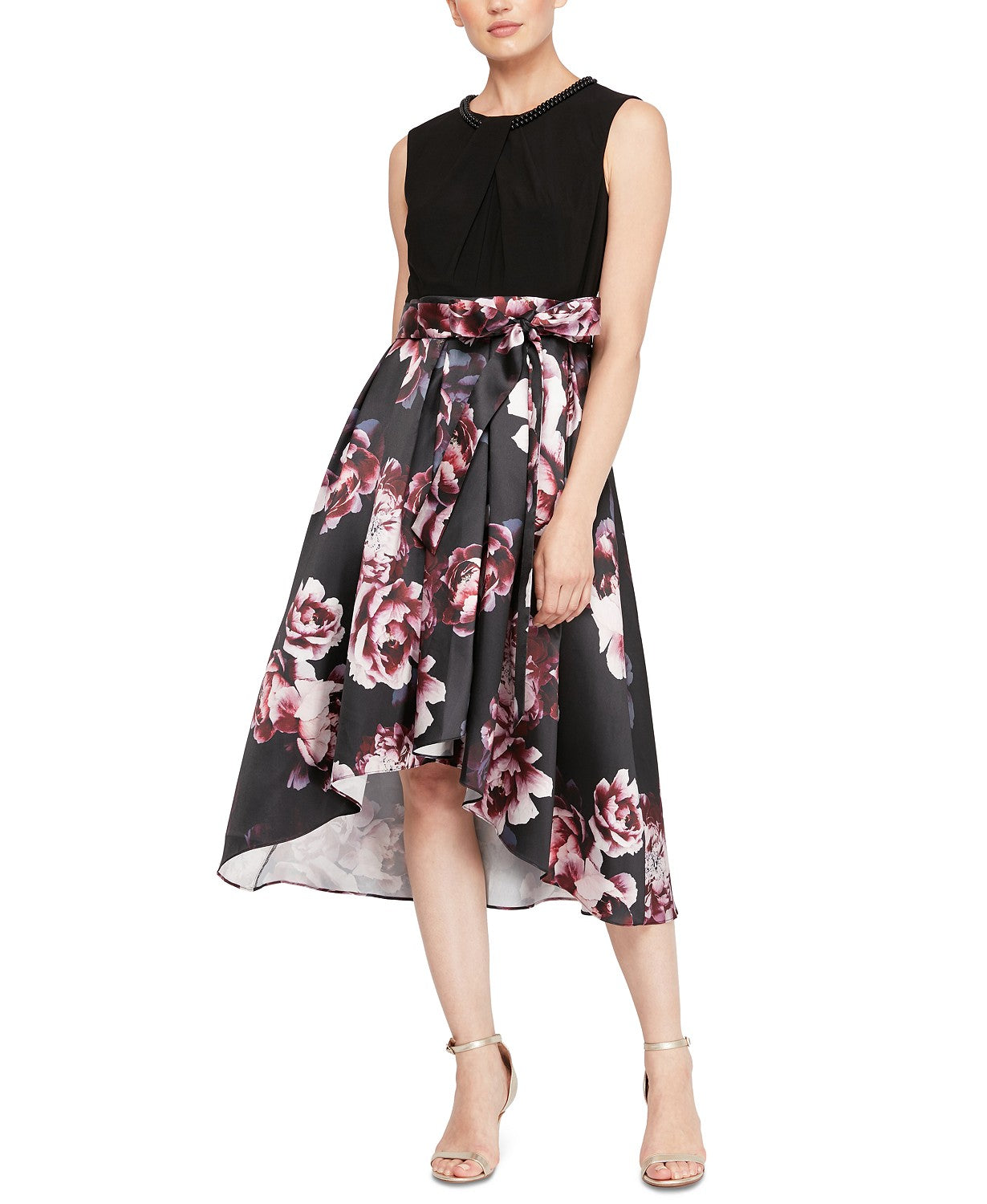 Vestido de festa floral feminino Sl Fashions, cor carvão, tamanho 14