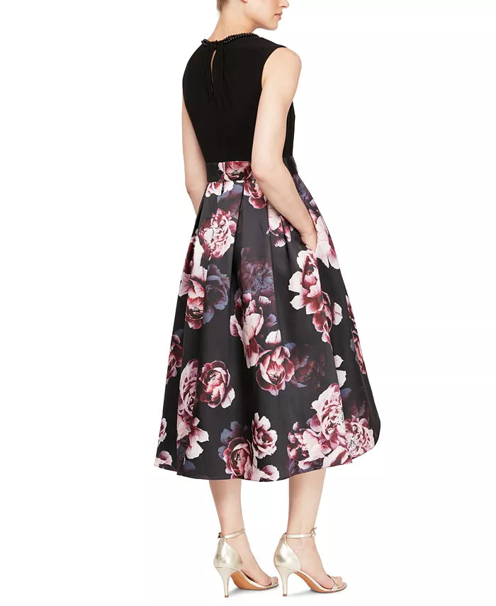 Vestido de festa floral feminino Sl Fashions, cor carvão, tamanho 14