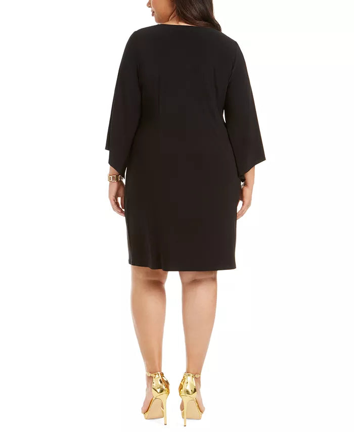 Vestido feminino plus size MSK com sobrepeliz e franjas, preto, tamanho 3X