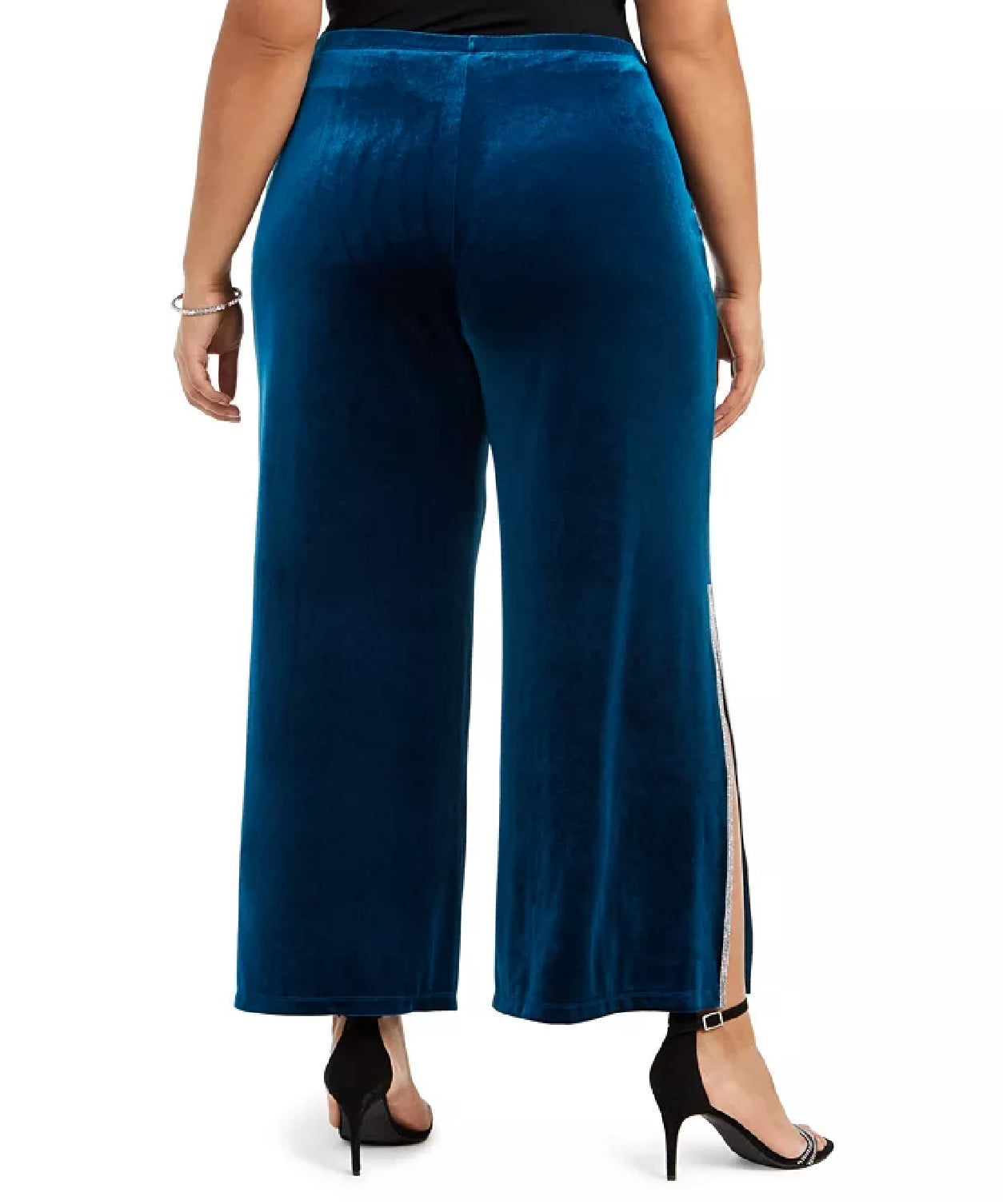 Calça de veludo plus size feminina MSK azul com detalhes, tamanho 2, extra grande