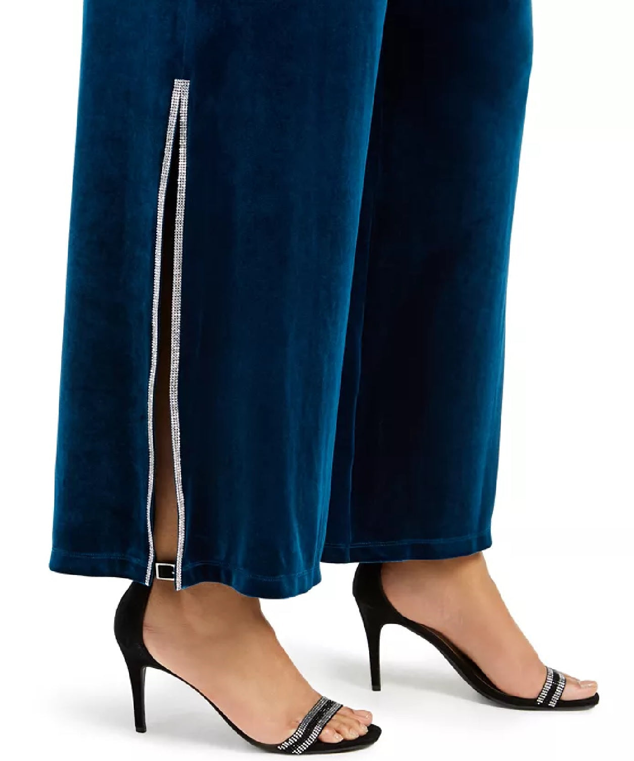 Calça de veludo plus size feminina MSK azul com detalhes, tamanho 2, extra grande