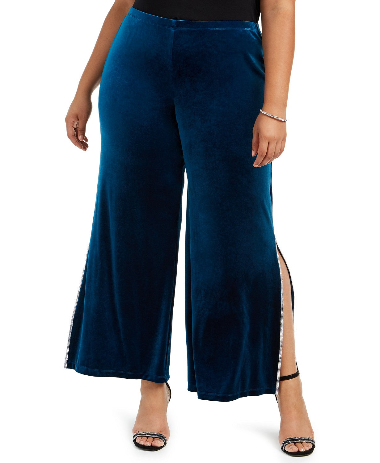 Calça de veludo plus size feminina MSK azul com detalhes, tamanho 2, extra grande