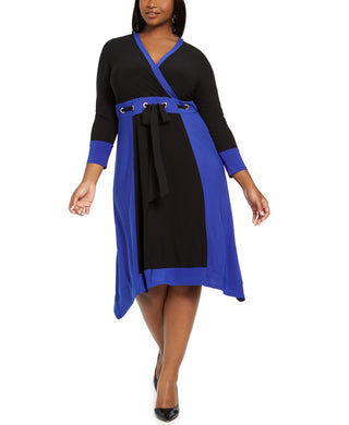Vestido feminino plus size Love Squared com ilhós na cintura, tamanho 1X, azul