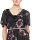 Vestido feminino LSNY Fashions com decote canoa, manga curta, cintura com contas, floral, azul marinho, tamanho 14P