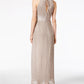 Vestido feminino R &amp; M Richards com decote halter e decote em V, tamanho 14, dourado