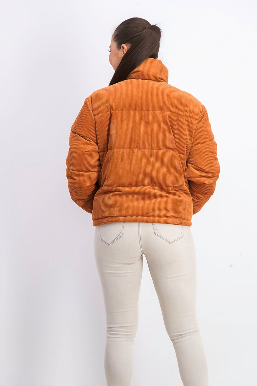Coleção B Juniors' Cropped Velvet Puffer Coat Ocre Tamanho Pequeno