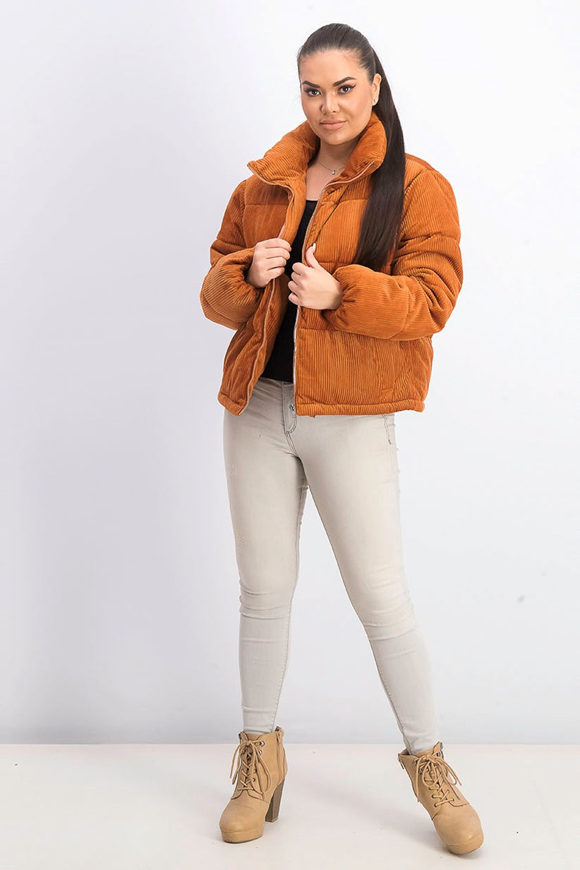 Coleção B Juniors' Cropped Velvet Puffer Coat Ocre Tamanho Pequeno