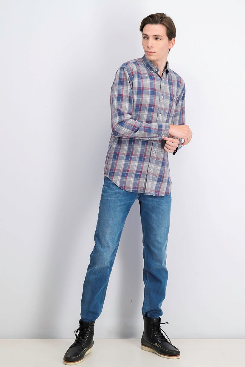 Suéter xadrez masculino à prova de intempéries, cinza, tamanho pequeno