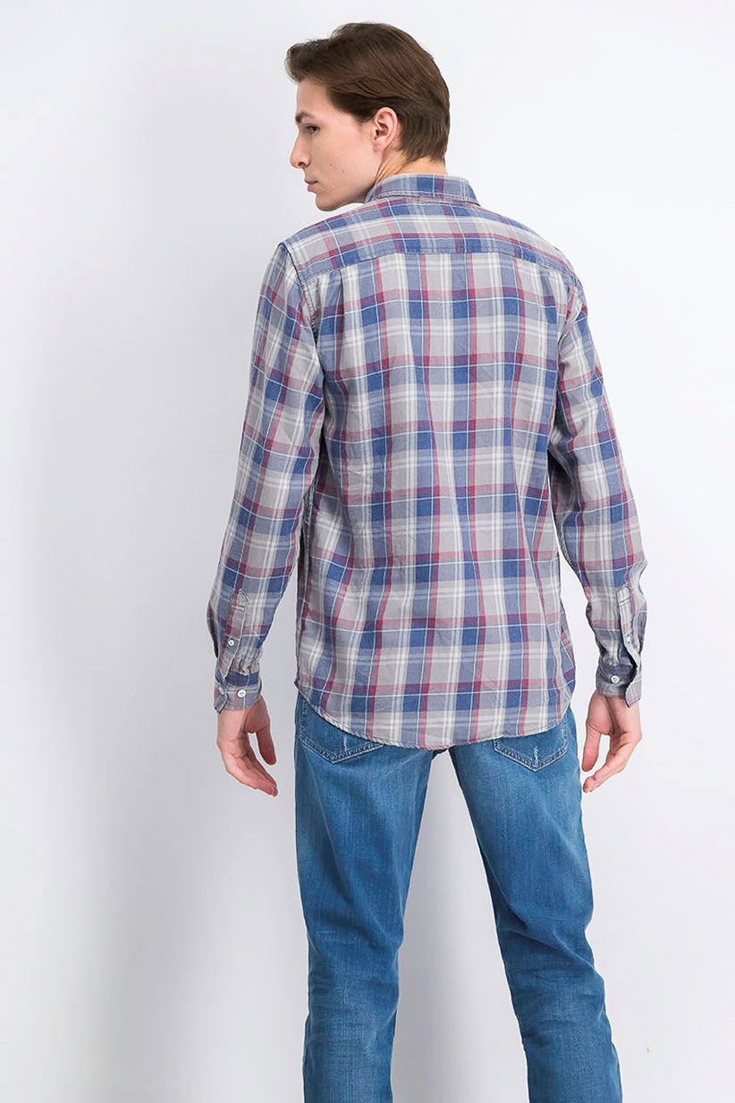 Suéter xadrez masculino à prova de intempéries, cinza, tamanho pequeno