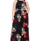 Vestido longo feminino plus size estampado com cintura de contas, preto, tamanho 18, da Sl Fashions