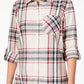 Blusa feminina xadrez com bolso único e botões estilo &amp; co, branca, tamanho -0X