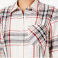 Blusa feminina xadrez com bolso único e botões estilo &amp; co, branca, tamanho -0X