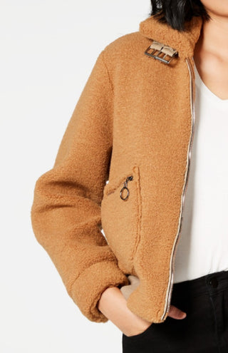 Collection B Juniors' Faux-Fur Teddy Bomber Jacket Brown