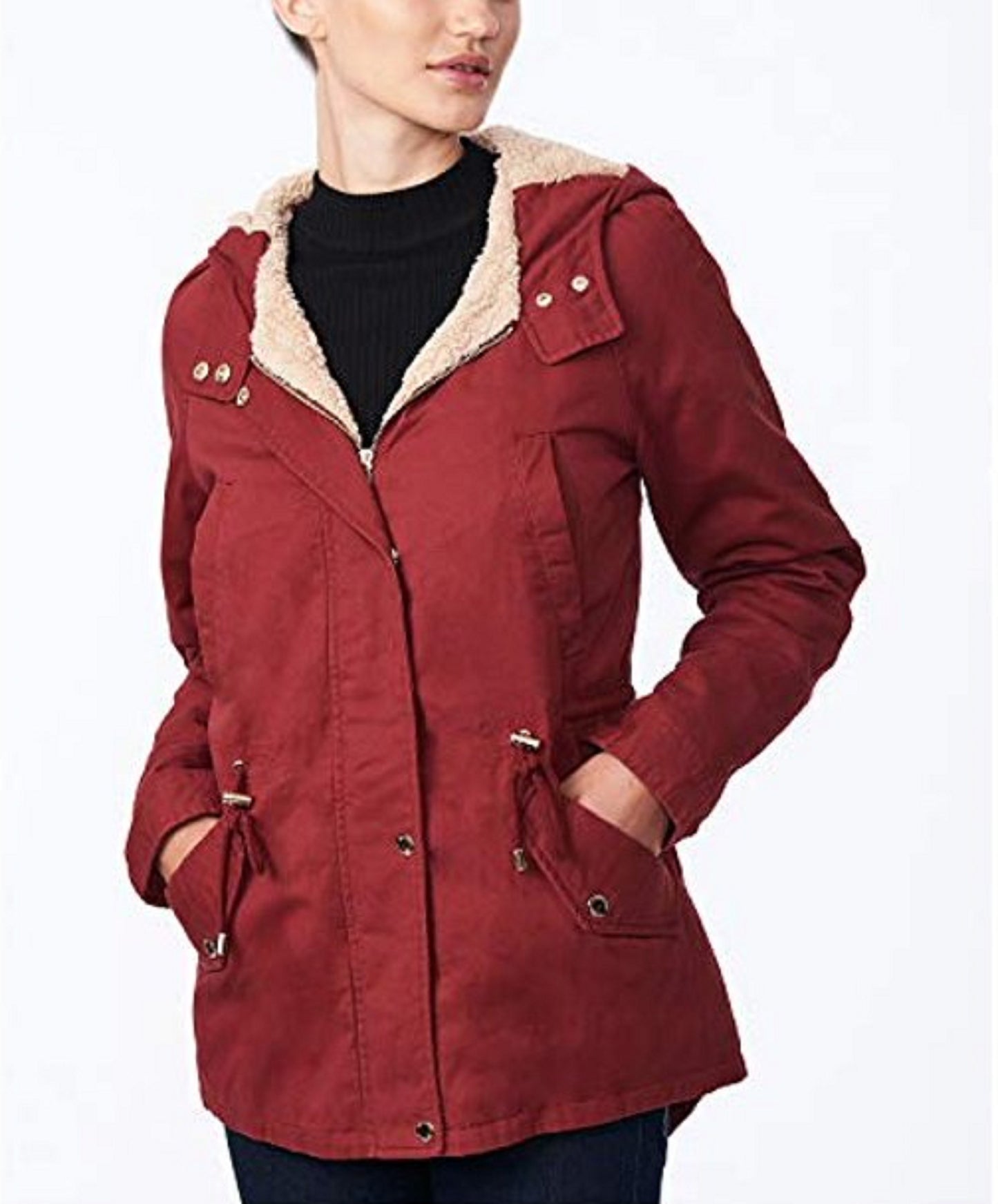 Collection B Juniors'  Hooded Anorak Jacket  Red Size Medium