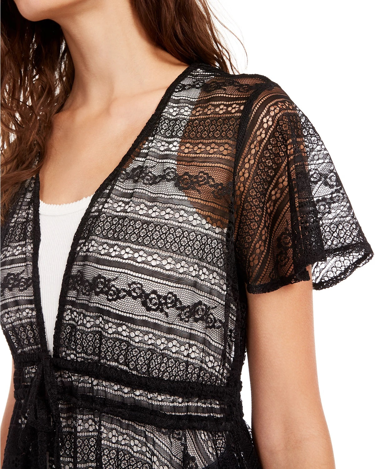 American Rag Juniors' Classic Lace High-Low Duster Top Preto Tamanho Médio